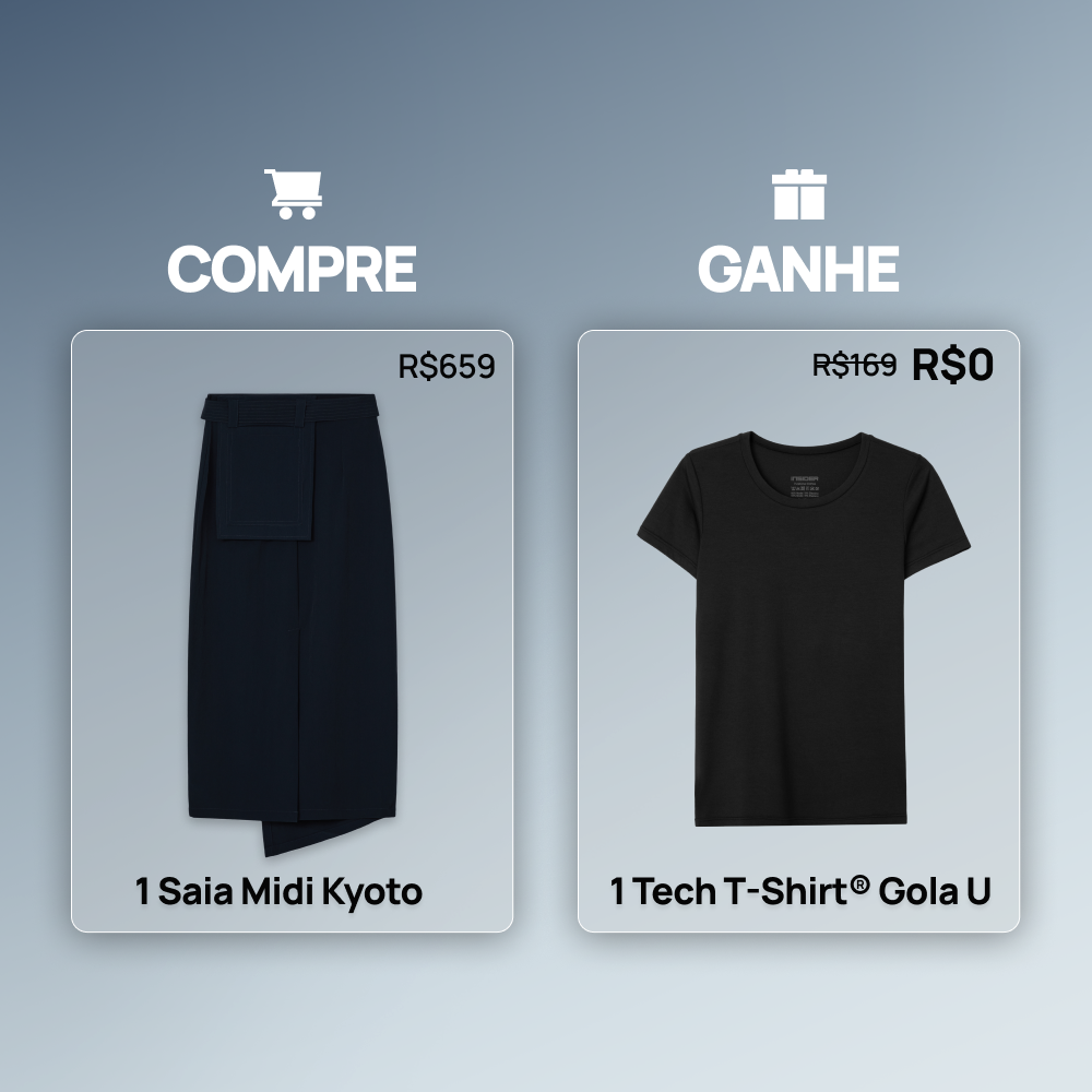 Compre 1 Saia Midi Kyoto FutureForm® e Ganhe 1 Tech T-Shirt Feminina Gola U