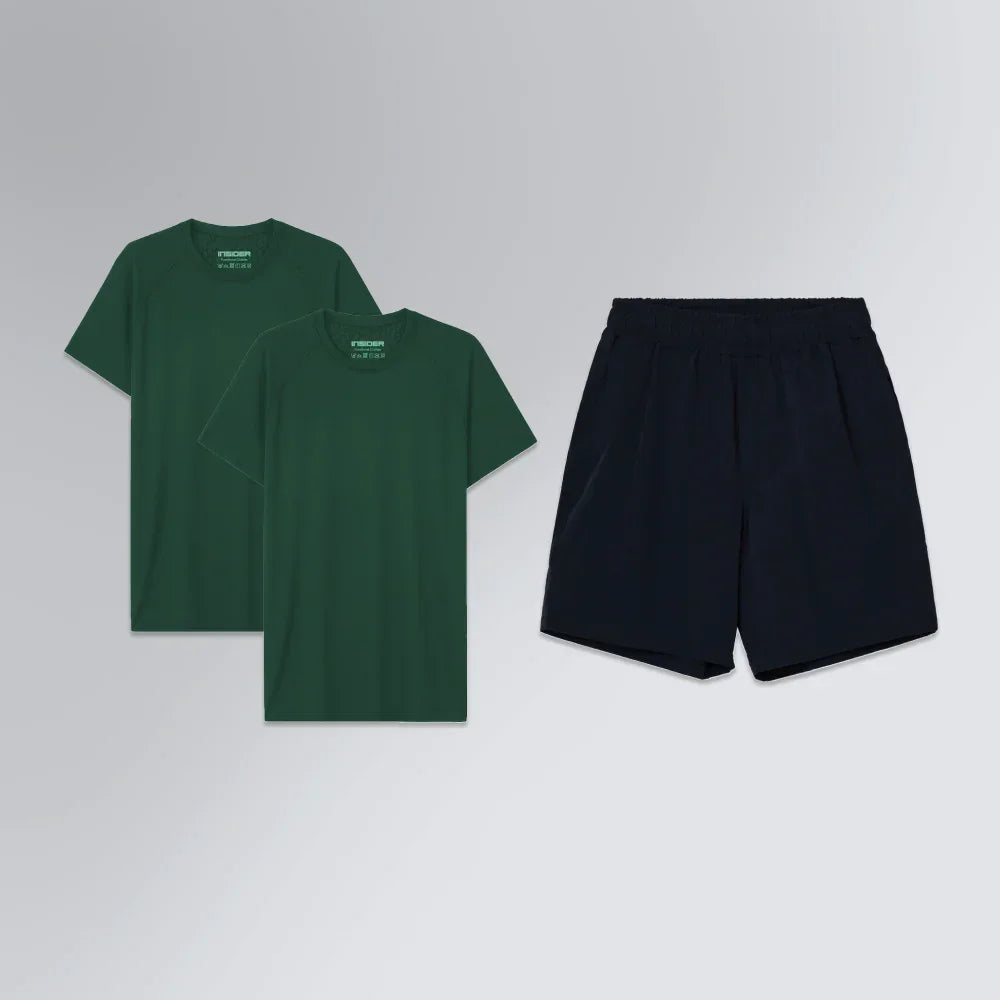 Conjunto 2 Camisetas Esportiva Performance T-Shirt 2.0 + 1 Bermuda Masculina Alfaitaria Tech Future Shorts 200