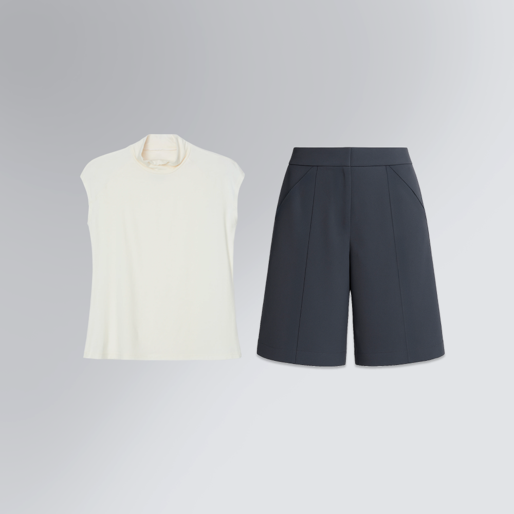 Kit Presente Escritório Feminino | 1 Regata Gola Alta Tech T-Shirt® e 1 Bermuda Alfaiataria Kyoto