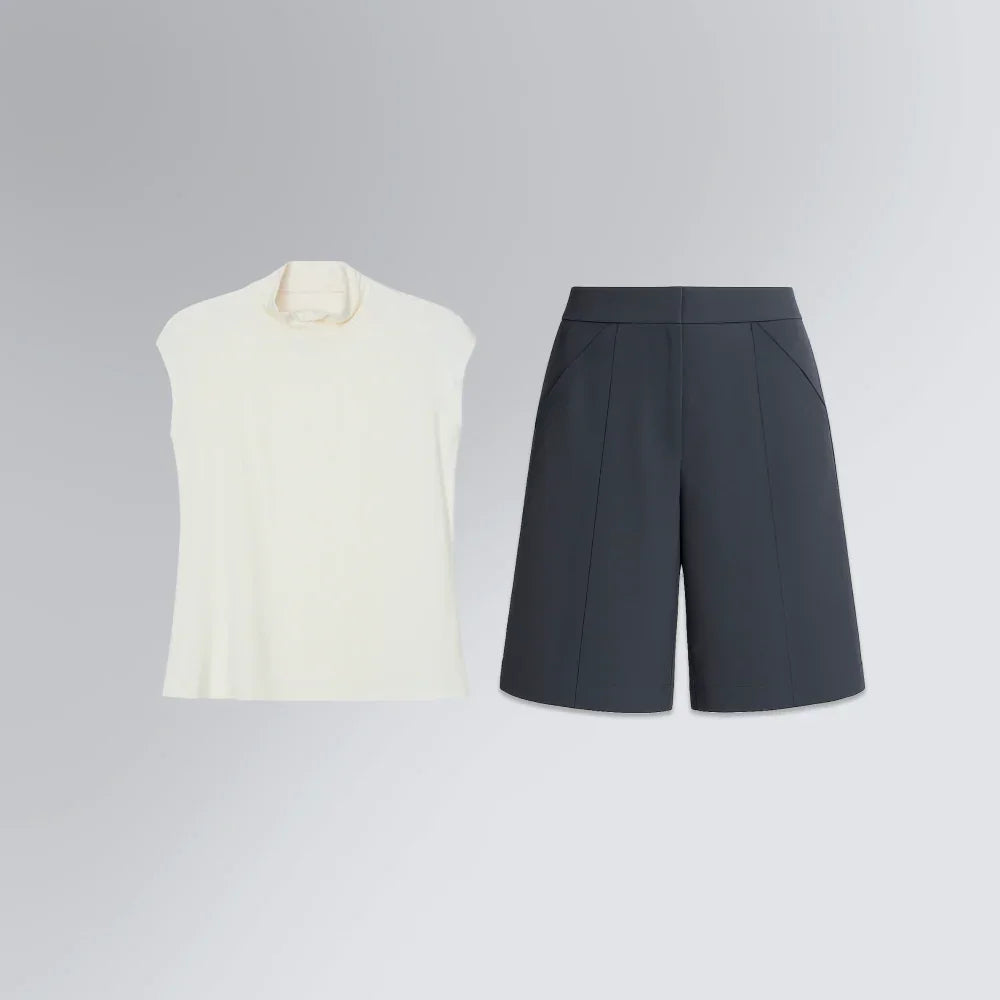 Kit Presente Escritório Feminino | 1 Regata Gola Alta Tech T-Shirt® e 1 Bermuda Alfaiataria Kyoto