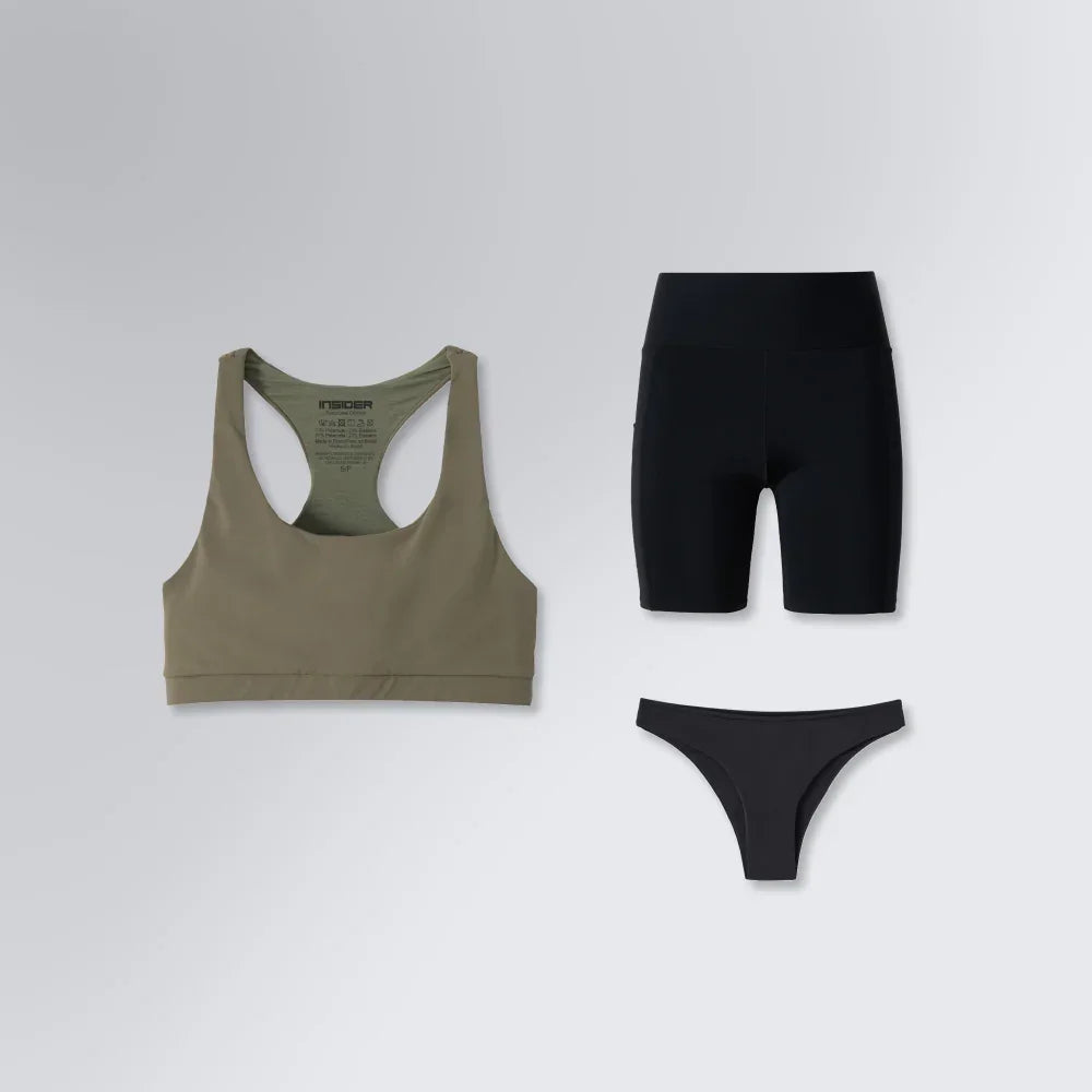 Conjunto Fitness Feminino | Top, Short Médio e Calcinha Antiodor