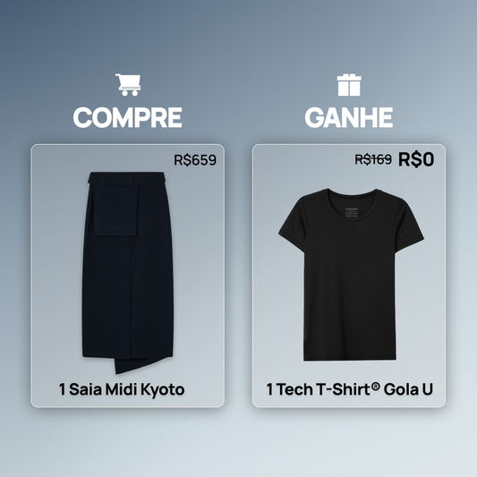 Compre 1 Saia Midi Kyoto FutureForm® e Ganhe 1 Tech T-Shirt Feminina Gola U