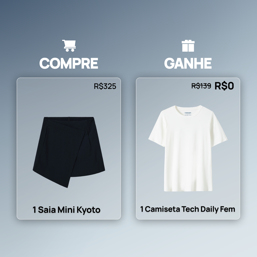 Compre 1 Saia Mini Alfaiataria Tech Kyoto FutureForm® e Ganhe 1 Camiseta Básica Tech Daily