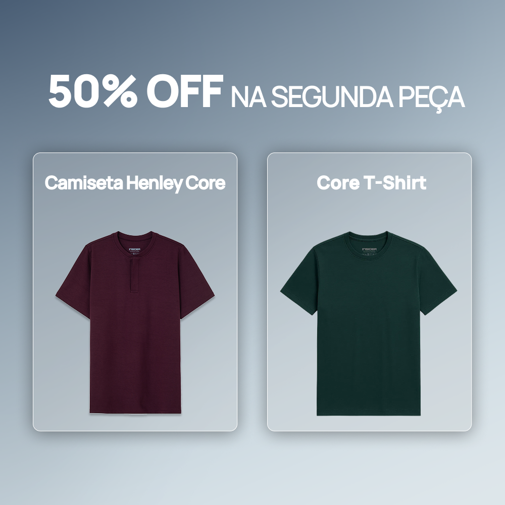 Kit 1 Camiseta Henley + 1 Camiseta Core - 50% OFF no Segundo Item