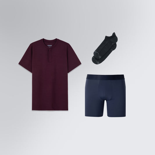 Conjunto Dynamic Day | Camiseta Henley Game Changer, Cueca Performance e Meia Spectrum Mid
