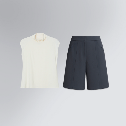 Kit Presente Escritório Feminino | 1 Regata Gola Alta Tech T-Shirt® e 1 Bermuda Alfaiataria Kyoto