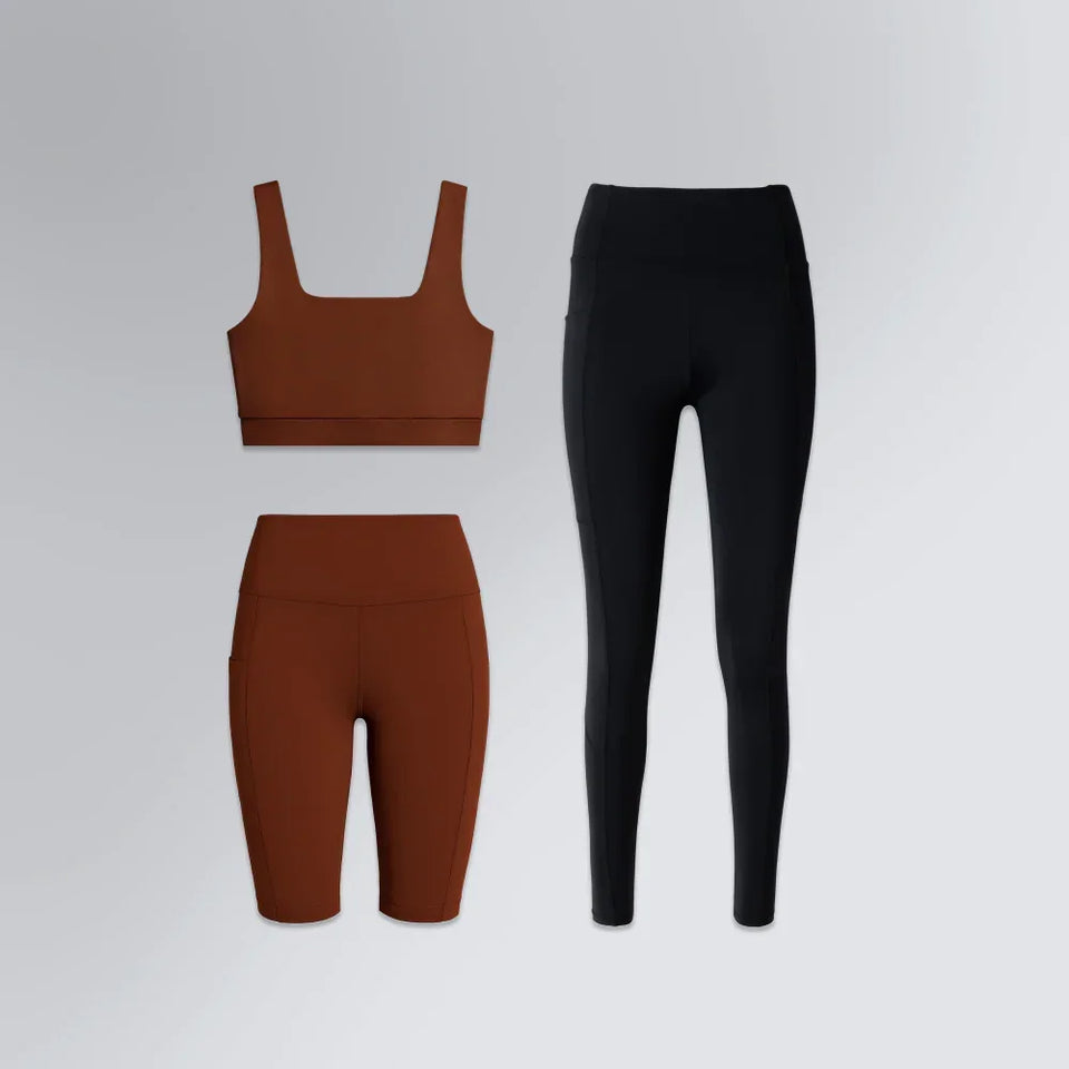 Conjunto Fitness Feminino |  Legging, Top e Short Longo